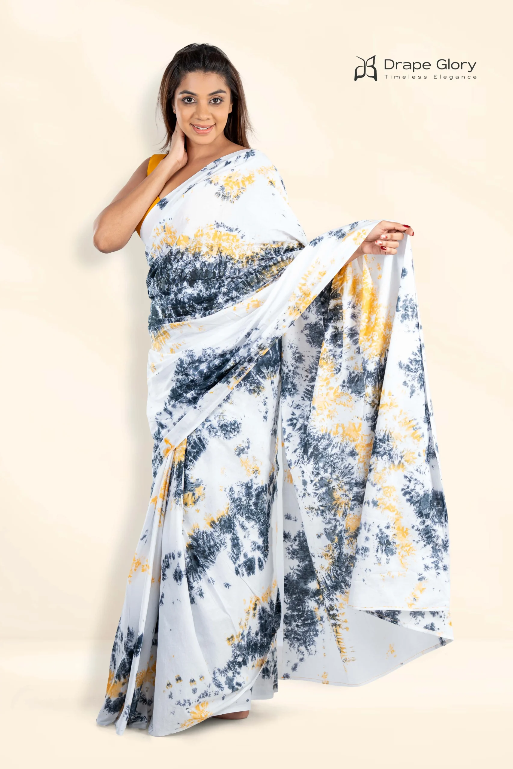 “Golden Mist” Tie Dye Saree – 260037BTD - Image 2
