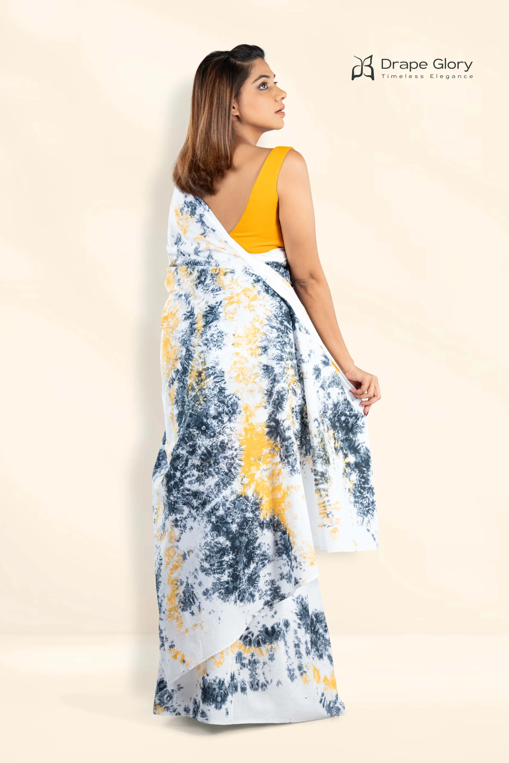 “Golden Mist” Tie Dye Saree – 260037BTD - Image 3