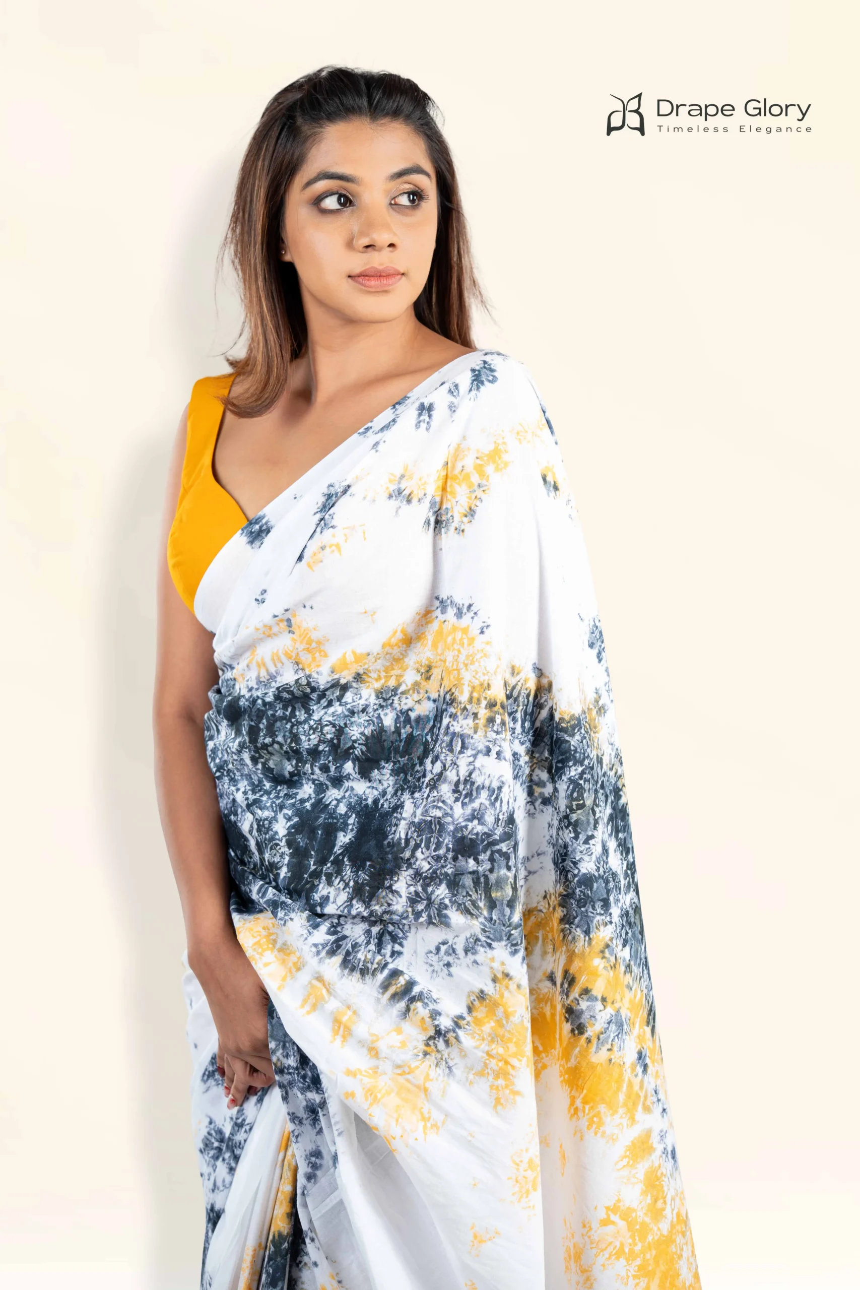 “Golden Mist” Tie Dye Saree – 260037BTD - Image 4