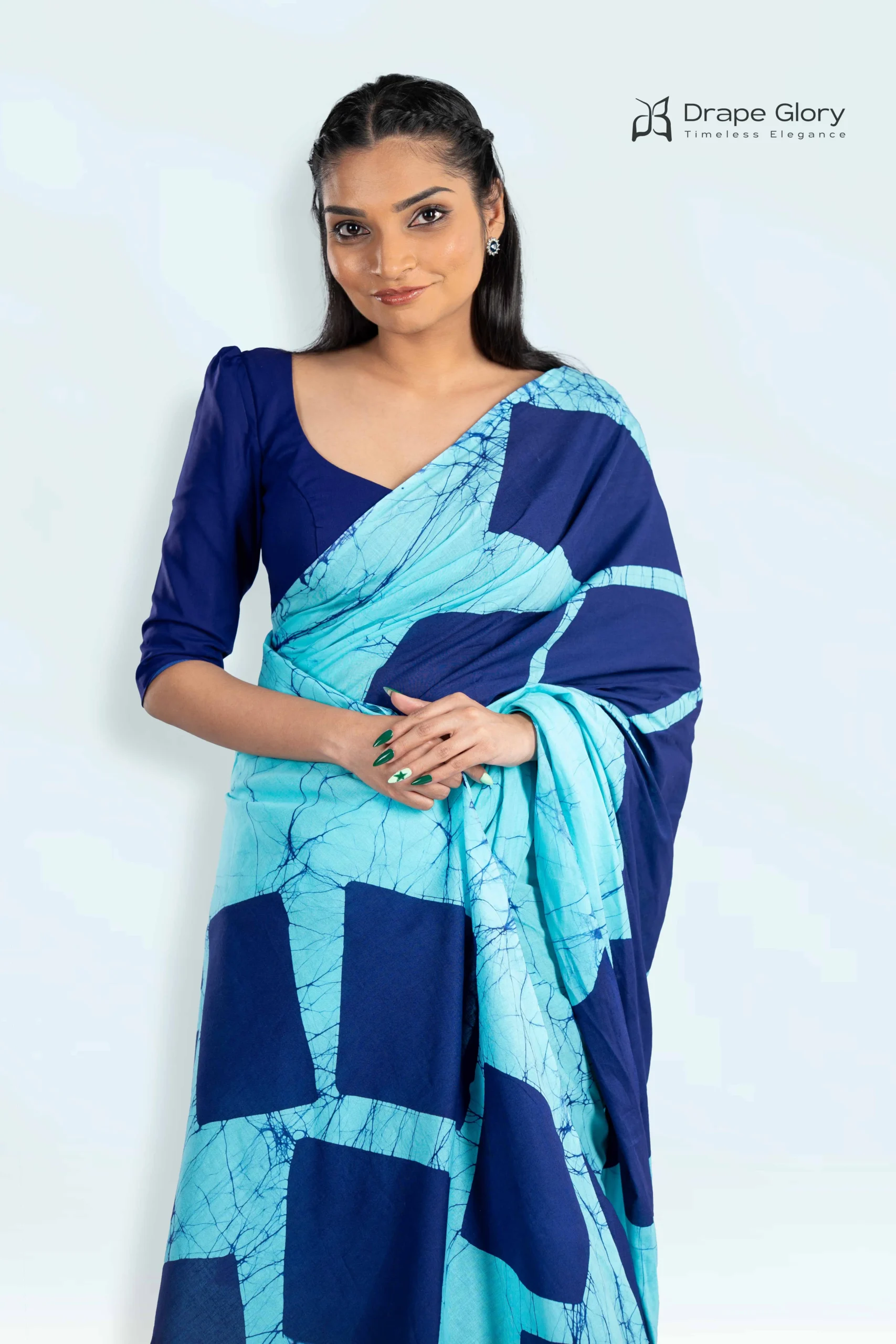 “Aqua Mosaic” Two Colour Batik Saree – 260038BFW